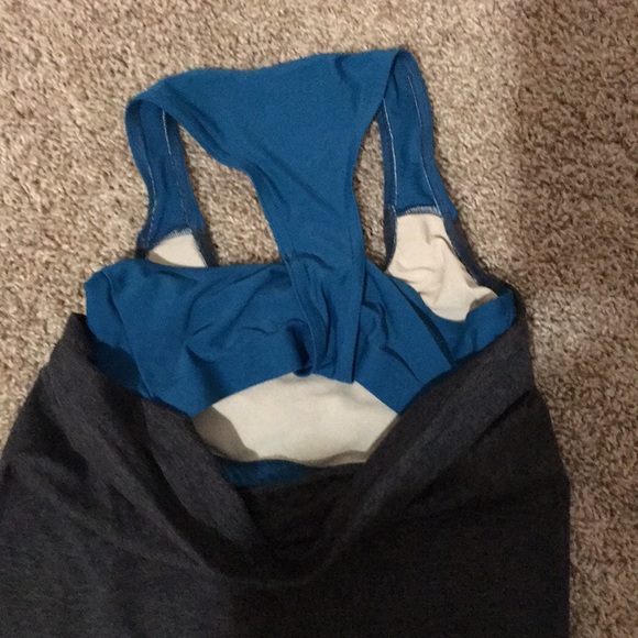 Charcoal Gray Tank with built-in Teal Sports Bra - Picture 3 of 4